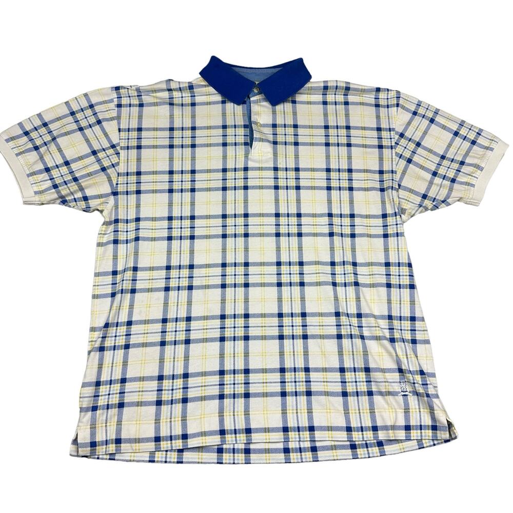 Tommy Hilfiger Men's Plaid Polo Shirt‎ Blue Yellow White Short Sleeve Size XL